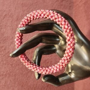Garnet Bead Bangle Bracelet Bohemian